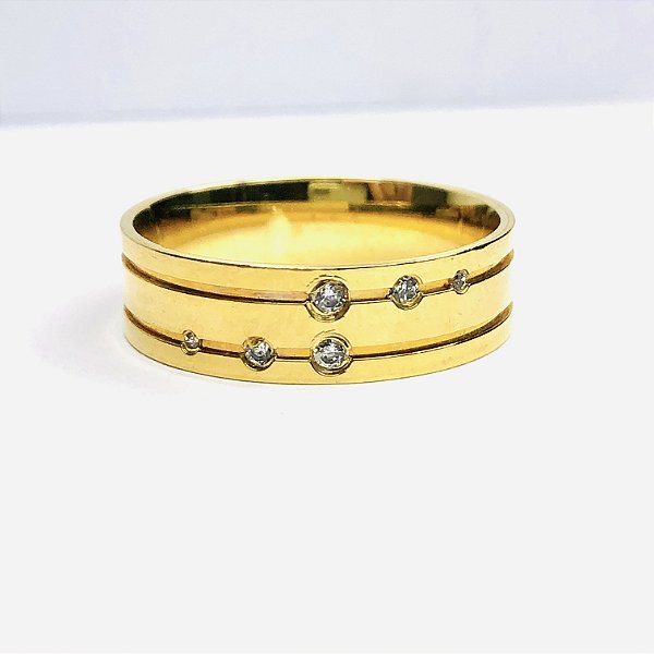 Par de Alianças 6mm com Pedras de Zircônia - Camarões - Ouro 18k