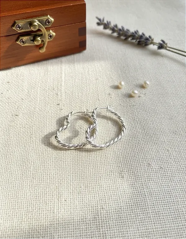 Conjunto Brincos Argola de Coração Prata 925