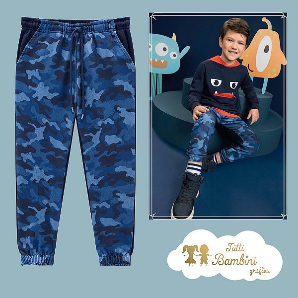 Calça Azul Camuflada Moletom Luc Boo