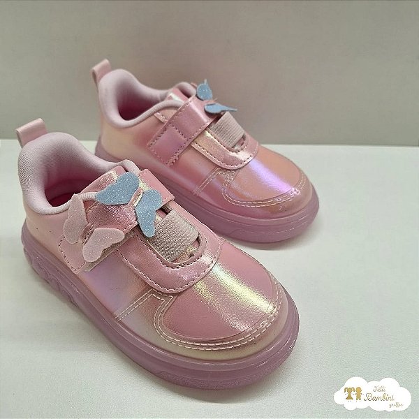 Tenis Pampili Sneaker Luz Rose Holografico Sint 444901/483018000