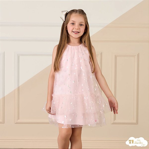 Vestido Verao Rosa Borboleta Tules 094/133125094