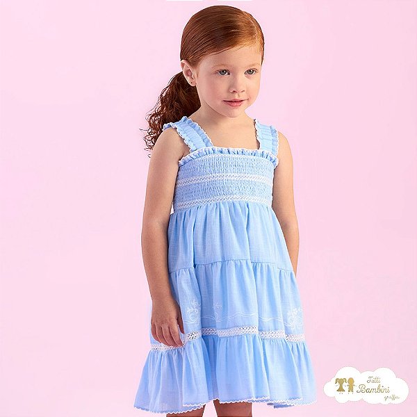 Vestido Verao Azul Cambraia Import 360/3125360