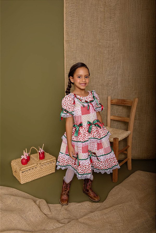 Vestido Junino Moranguinhos Vermelho Douvelin-9052