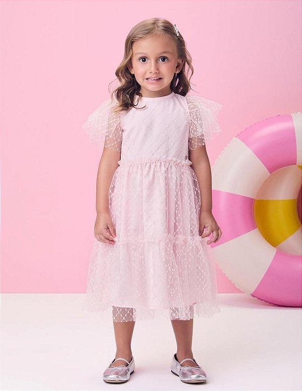 Vestido Tule Bordado Rosa Classic Rose Momi-j6716