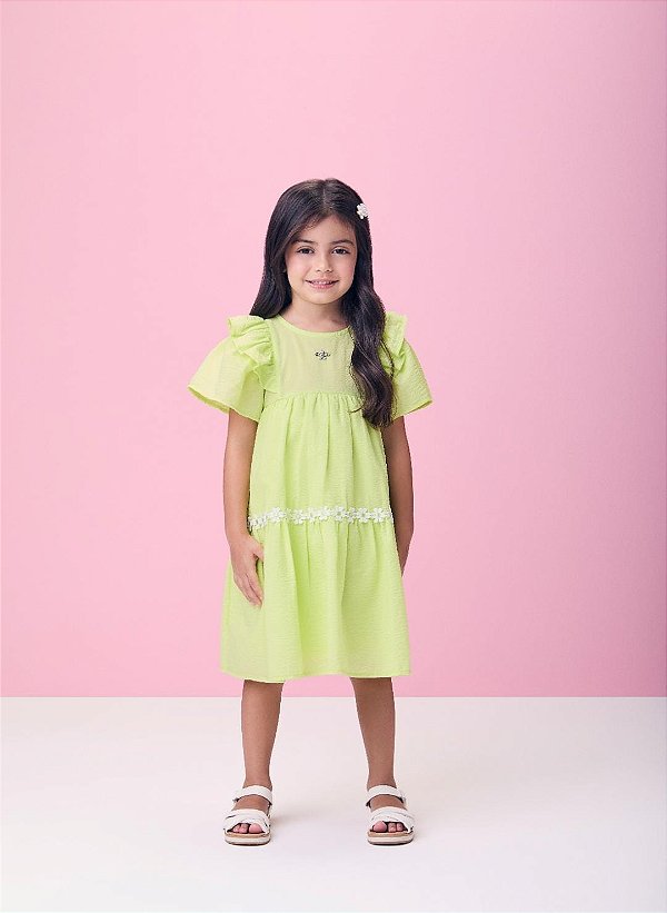 Vestido Anarruga Florzinhas Verde Melao Momi-6711