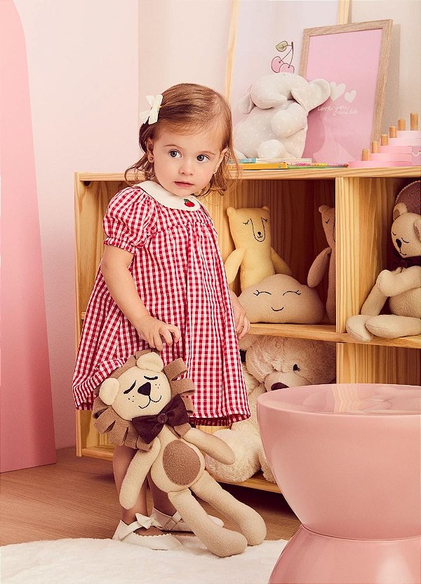 Vestido Gola Patch Cereja Xadrez Bco/verm Momi-2575