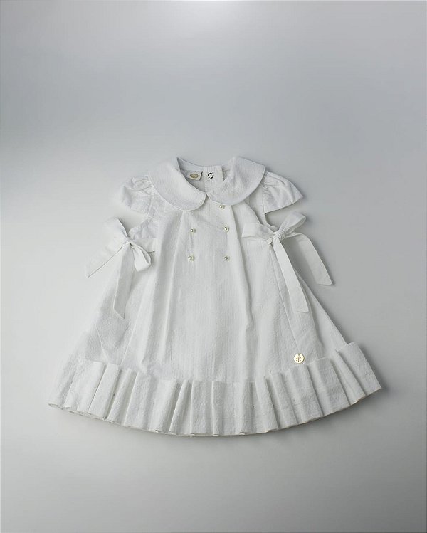 Vestido e Calcinha Baby de Anaruga Com Gola e Pregas Branco Um Mais Um-897147
