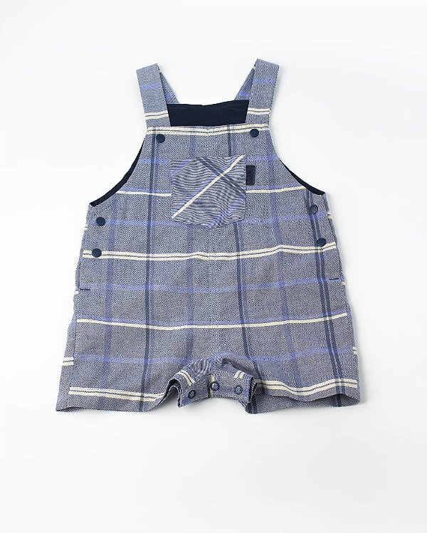 Romper Jardineira Oxford Xadrez Fio Tinto  Marinho Um Mais Um-897619