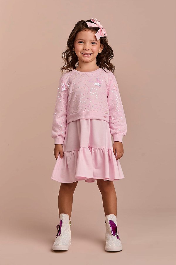 Vestido Rosa Pala Paete Borboletas Rosa Gabriela Aquarela-6332/261095