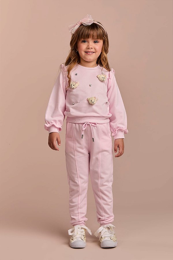 Conjunto Comfy Com Aplicacao de Ursinhos Rosa Gabriela Aquarela-63262/261034