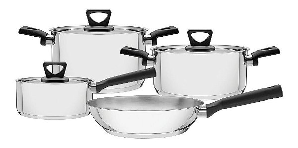 Jogo De Panelas Inox Cabos Alças Baquelite Preto Tramontina