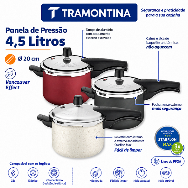 Panela De Pressão Antiaderente 4,5L 20 Cm Tramontina