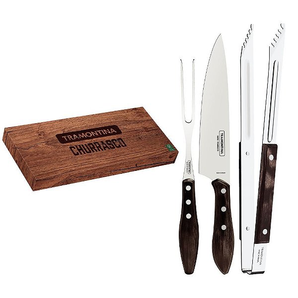 Jogo Churrasco Trinchante Polywood Tramontina Castanho 3 Pçs
