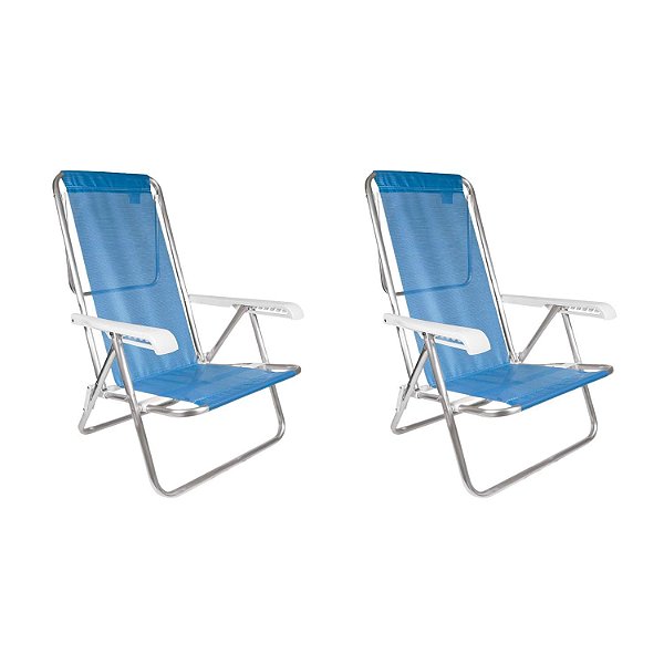 Kit 2 Cadeiras de Praia Reclinável 8 Posições Azul Claro Mor