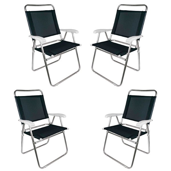 Kit 4 Cadeiras de Praia Master Plus Preta - Mec G Store