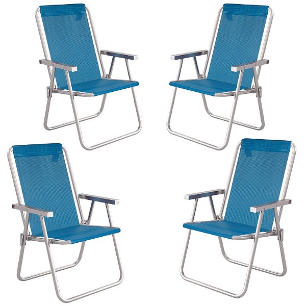 Kit 4 Cadeiras Praia Conforto Sannet Azul-Claro 120 kg Mor
