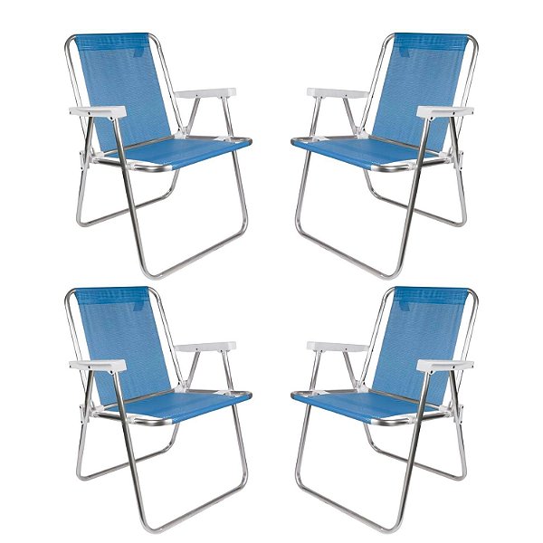 Kit 4 Cadeiras de Praia Alta Sannet Azul-Claro 110kg Mor