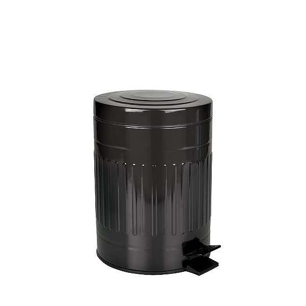 Lixeira Retrô Preta 5L Restaurante Aço Inoxidavel Balde