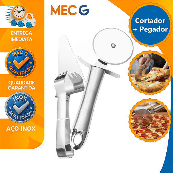 Kit Pizza Pegador Espátula Cortador Inox Tramontina Cozinha