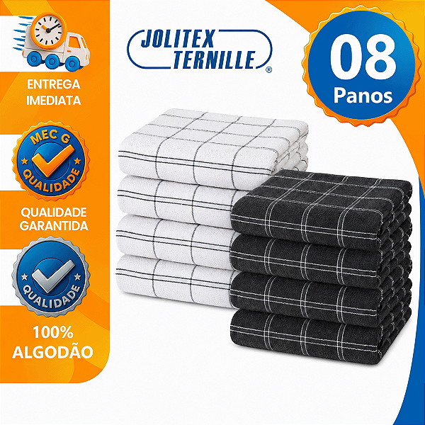 Kit 8 Panos de Prato Atoalhado Grosso Felpudo Copa Toalha Branco com Cinza