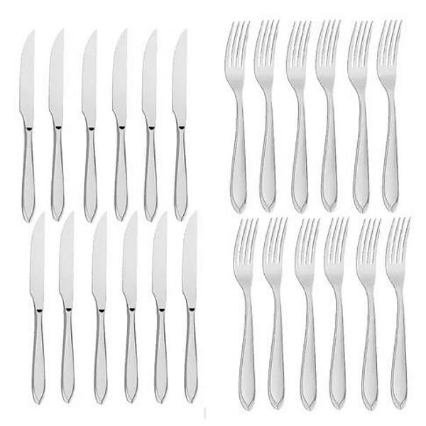 Kit 24 Talheres Garfo Mesa Faca Carne Serra Inox Tramontina
