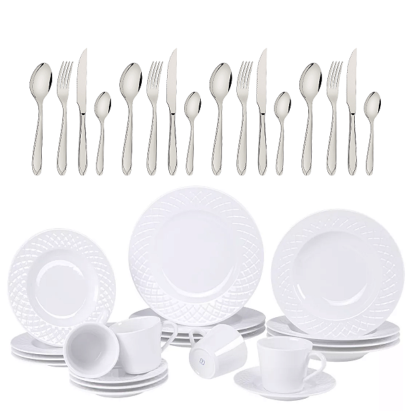 Aparelho de Jantar Porcelana 20 pcs + 16 Talheres Tramontina