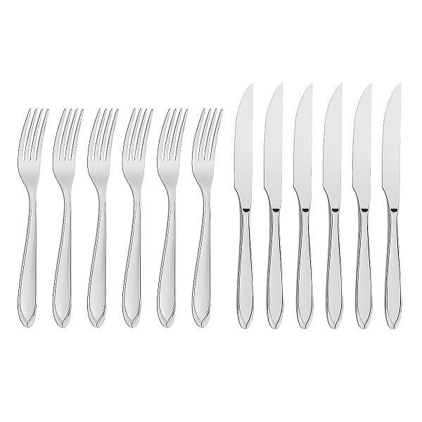12 Talheres 6 Garfos + 6 Facas Carne C/ Serra Inox Cozinha