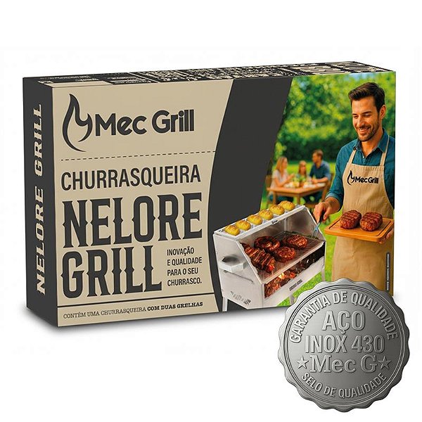Churrasqueira Aço Inox 430 a Carvão 50X30 Nelore Grill Mec G