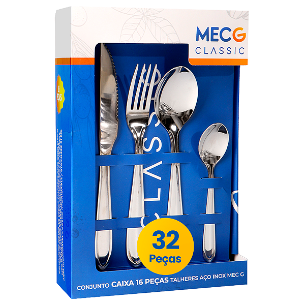 Kit 32 Talheres Faqueiro Garfo Faca Aço Inox Classic Mec G