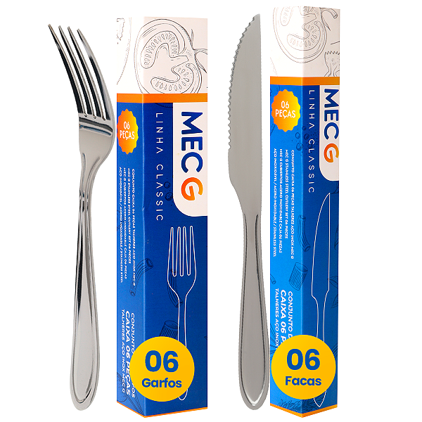 Conjunto 12 Talheres Aço Inox 6 Garfos 6 Facas De Mesa Mec G