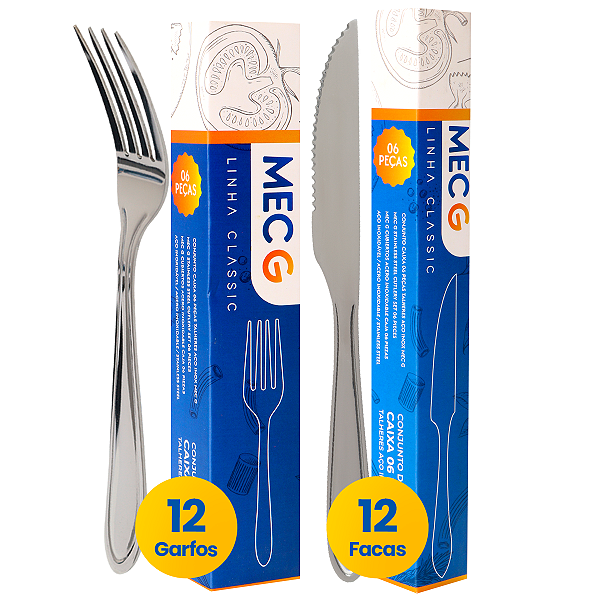 Kit 24 Talheres 12 Garfos 12 Facas Mesa Faqueiro Inox Mec G