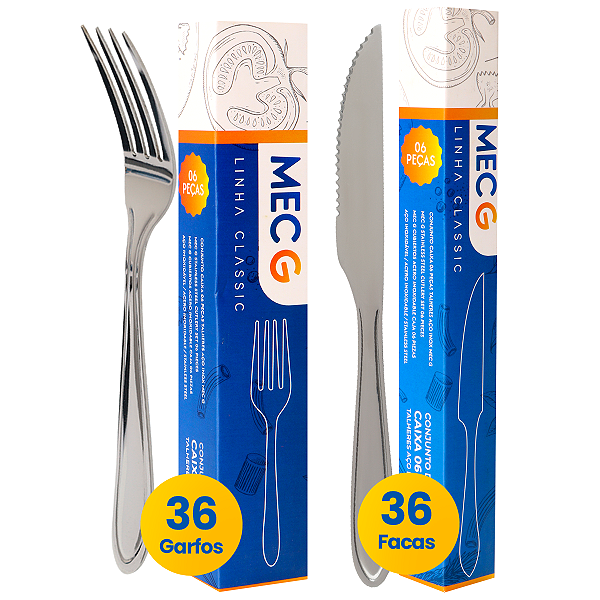 Kit C/ 72 Talheres Faqueiro Inox 36 Garfos 36 Facas Mesa Mec G