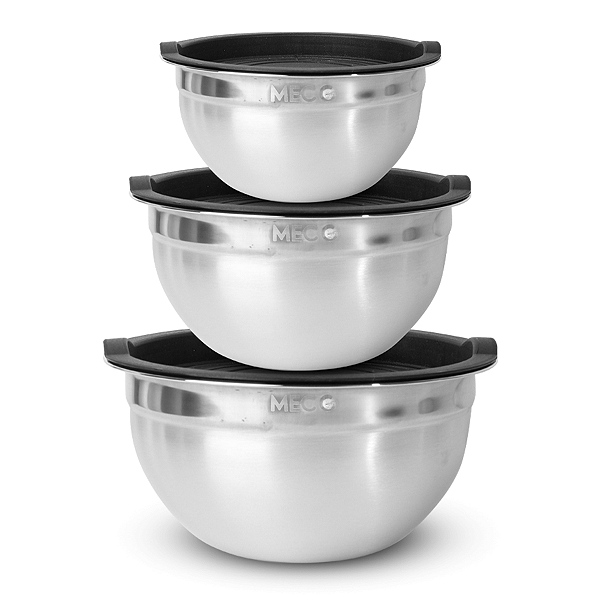 Kit de Tigelas em Aço Inox com Tampa Bowl, Bacia, Vasilha e Cumbuca em 3 Tamanhos Conjunto Saladeira