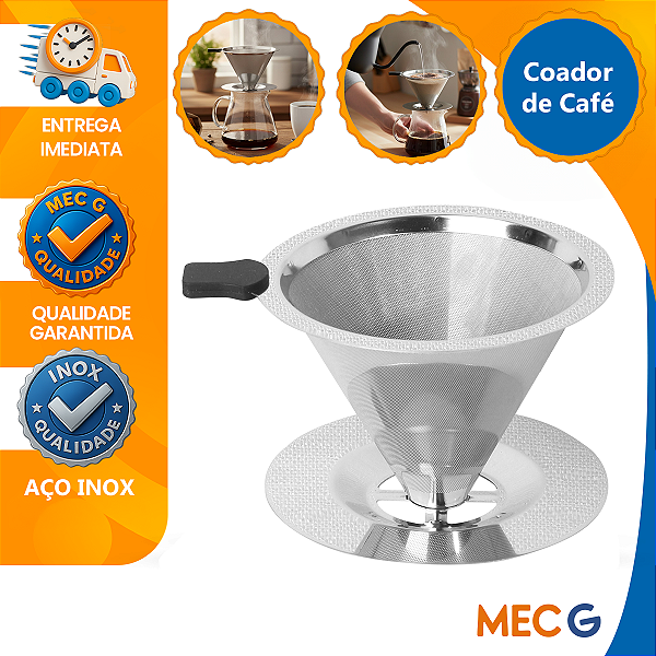 Filtro Coador De Café 101 Aço Inox 304 Com Pegador em Silicone Peneira Aço Reutilizável Mec g