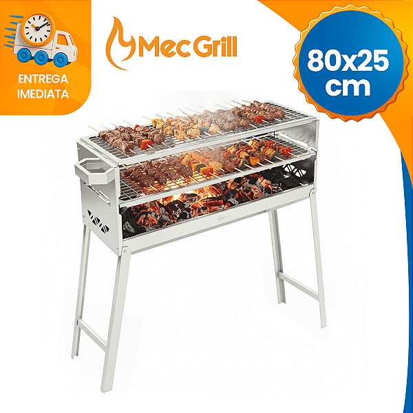 Churrasqueira de Espetinhos Aço Inox 430 Resistente 80x25 Limousin Carvão Grelha