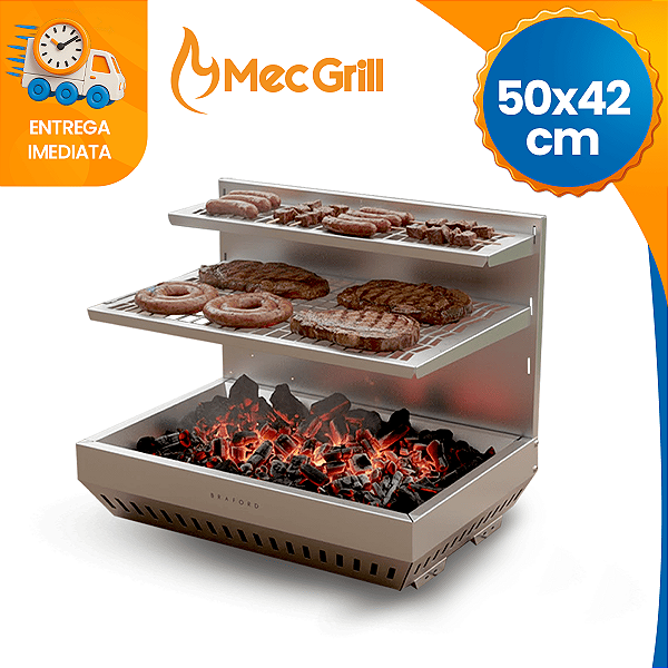 Churrasqueira Aço Inox Portátil 430 a Carvão 50x35 Bancada Gourmet Grelha Braford