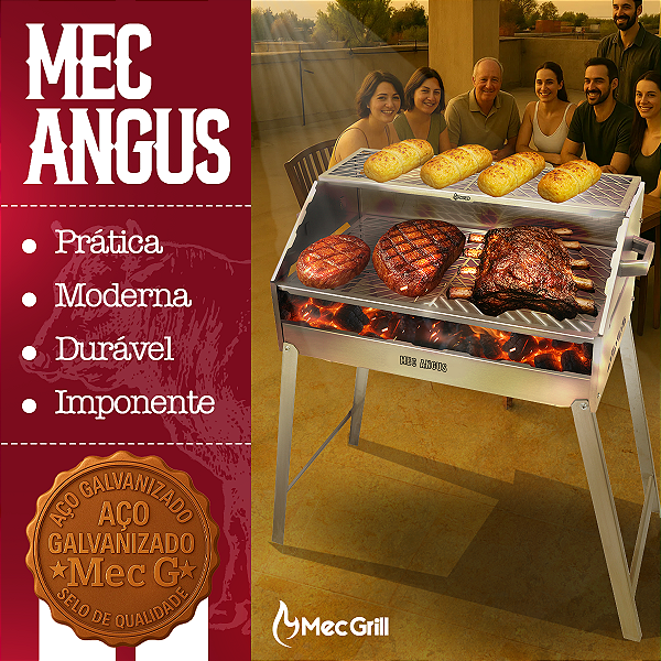 Churrasqueira A Carvão Aço Inox Galvanizado Desmontável Duas Grelhas Mec Angus 65X40 Mec Grill