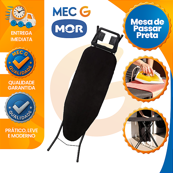 Mesa Tábua de Passar Preta Com Suporte Para o Ferro de Passar Regulagem de Altura