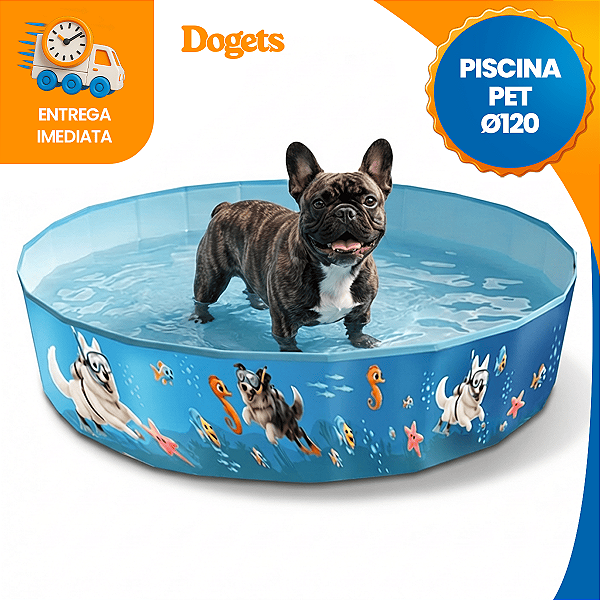 Piscina Para Pets Resistente de Lona Diversos Tamanhos Dobrável Colorida com Desenhos Verão