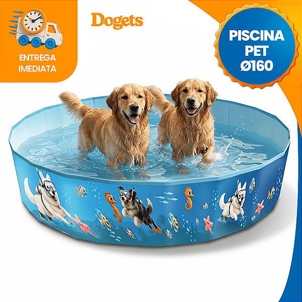 Piscina Para Pets Resistente de Lona Diversos Tamanhos Dobrável Colorida com Desenhos Verão