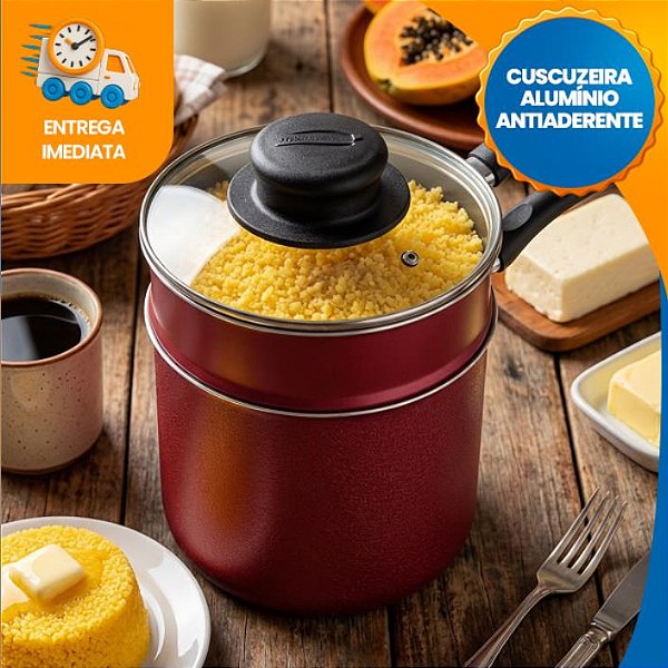 Cuscuzeira Tramontina em Alumínio com Revestimento Interno e Externo em Antiaderente Starflon Max Chumbo 10 cm 0,8 L