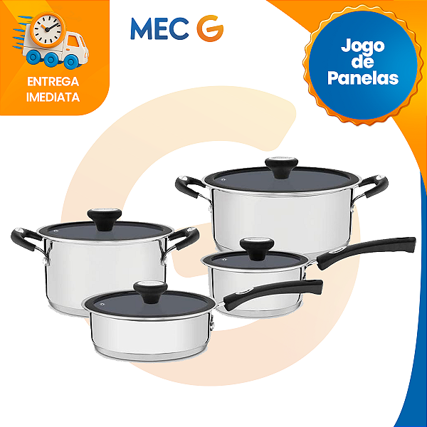 Jogo de Panelas Tramontina Solar Silicone Em Aço Inox Com Fundo Triplo 4 Peças