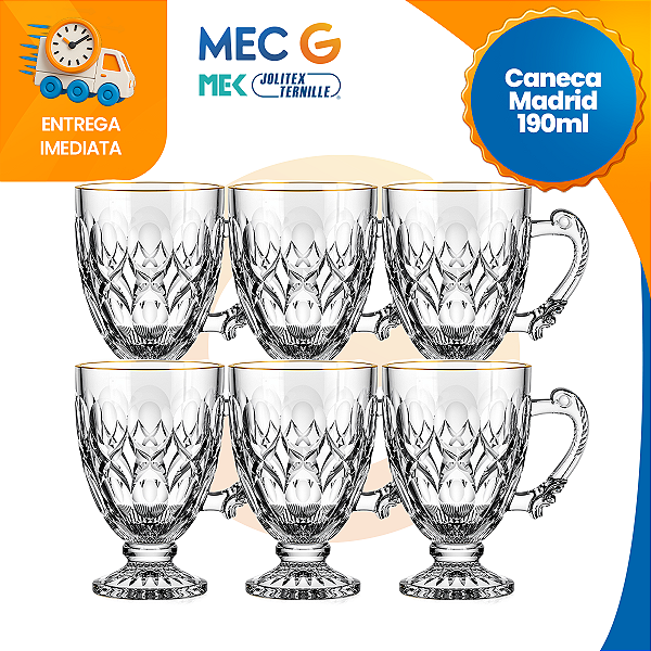 Conjunto 6 Canecas de Vidro Reforçado 190ml Para Cappuccino, Chá, Café ou Sobremesa