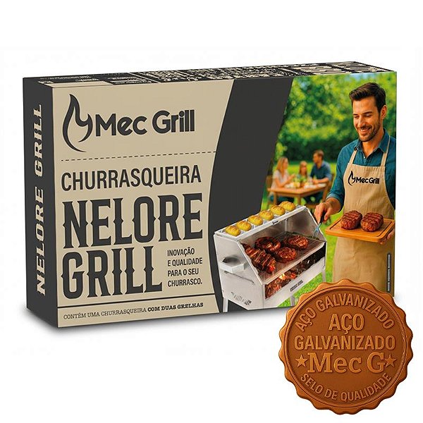 Churrasqueira Galvanizado Carvão Duas Grelhas Desmontável Resistente Nelore 50X30 Mec Grill