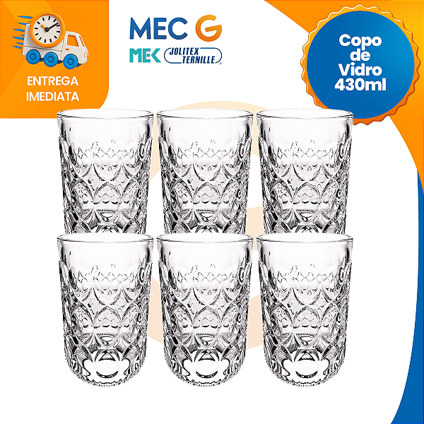 Conjunto de Copo Transparente Diamond 6 Peças de Vidro Resistente 430ml