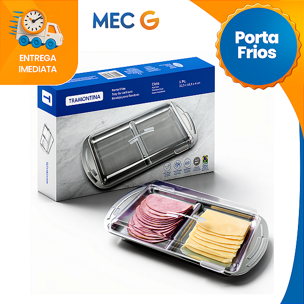 Porta Frios Duplo Com Tampa Organizador de Geladeira Inox Porta Queijo e Presunto Tramontina