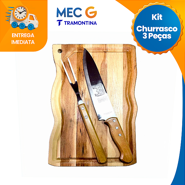 Tábua de Madeira Pesada Churrasco Garfo Faca Cabo de Madeira Tramontina Madeira Natural
