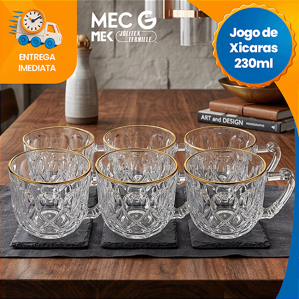 Xícara de Café Chá 6 Peças de Vidro 230ml Sofisticado Kit Conjunto