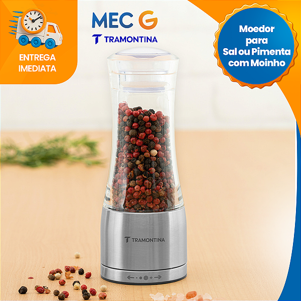 Moedor de Sal Ou Pimenta Tramontina Realce Em Inox e Vidro Porta Tempero Condimentos