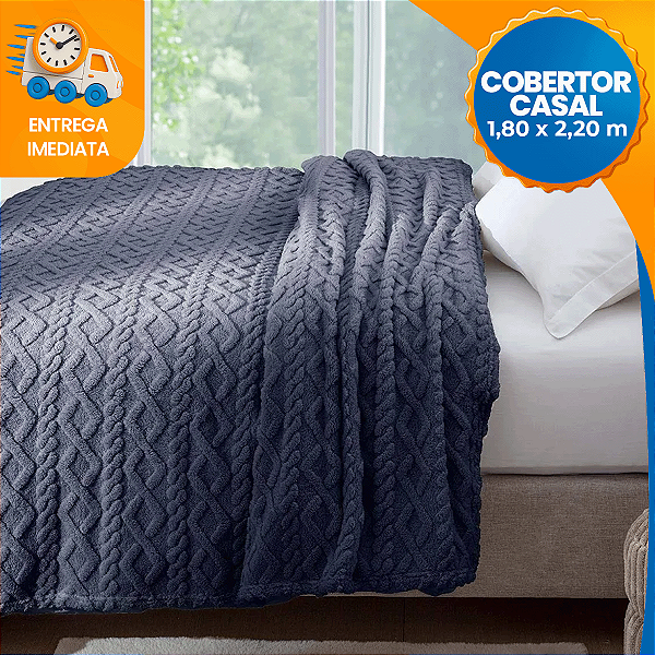 Cobertor Casal Quentinho Tricot Azul 1,80x2,20cm Jolitex